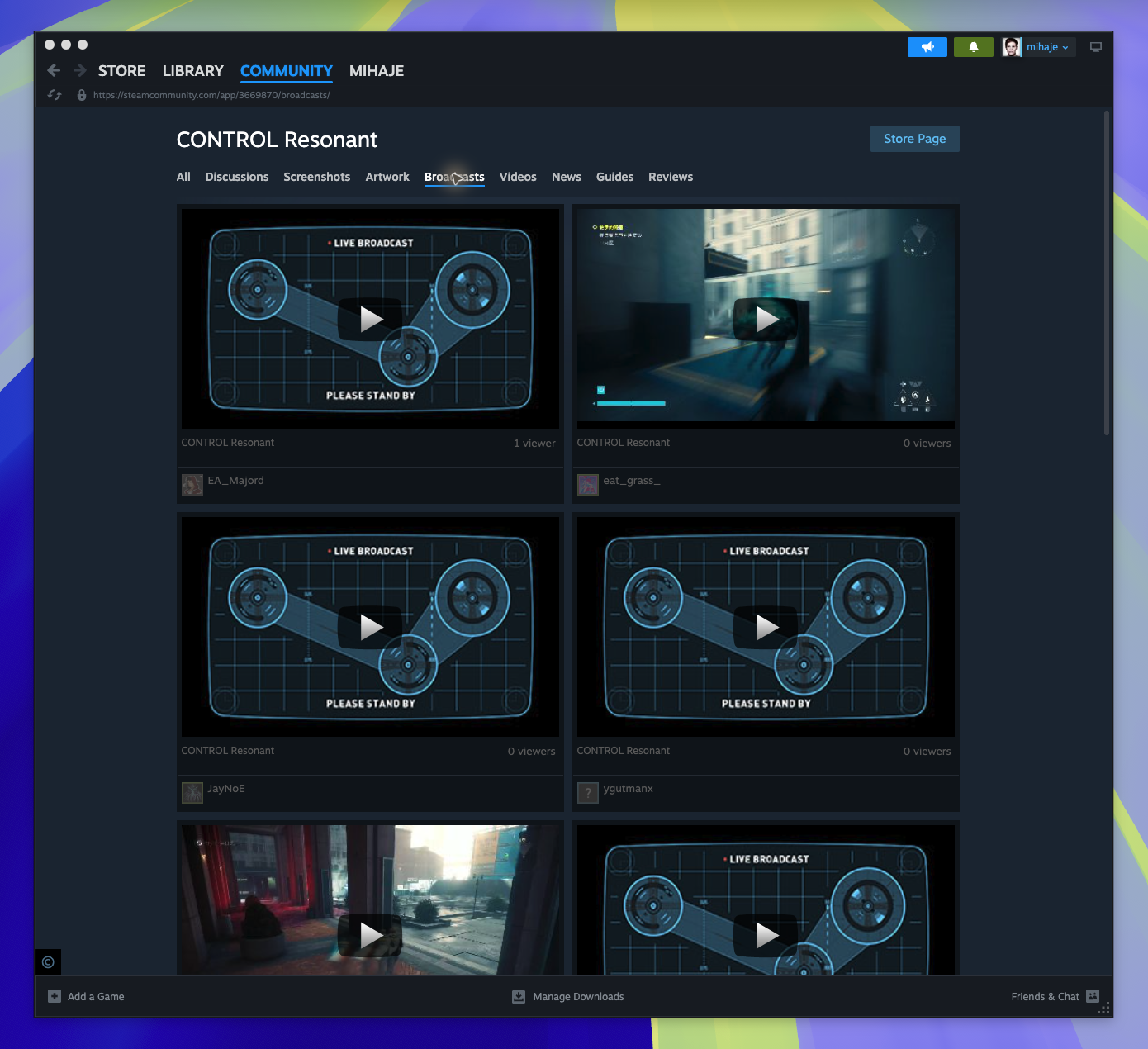 Community Hub — Browse Broadcasts (Captured)