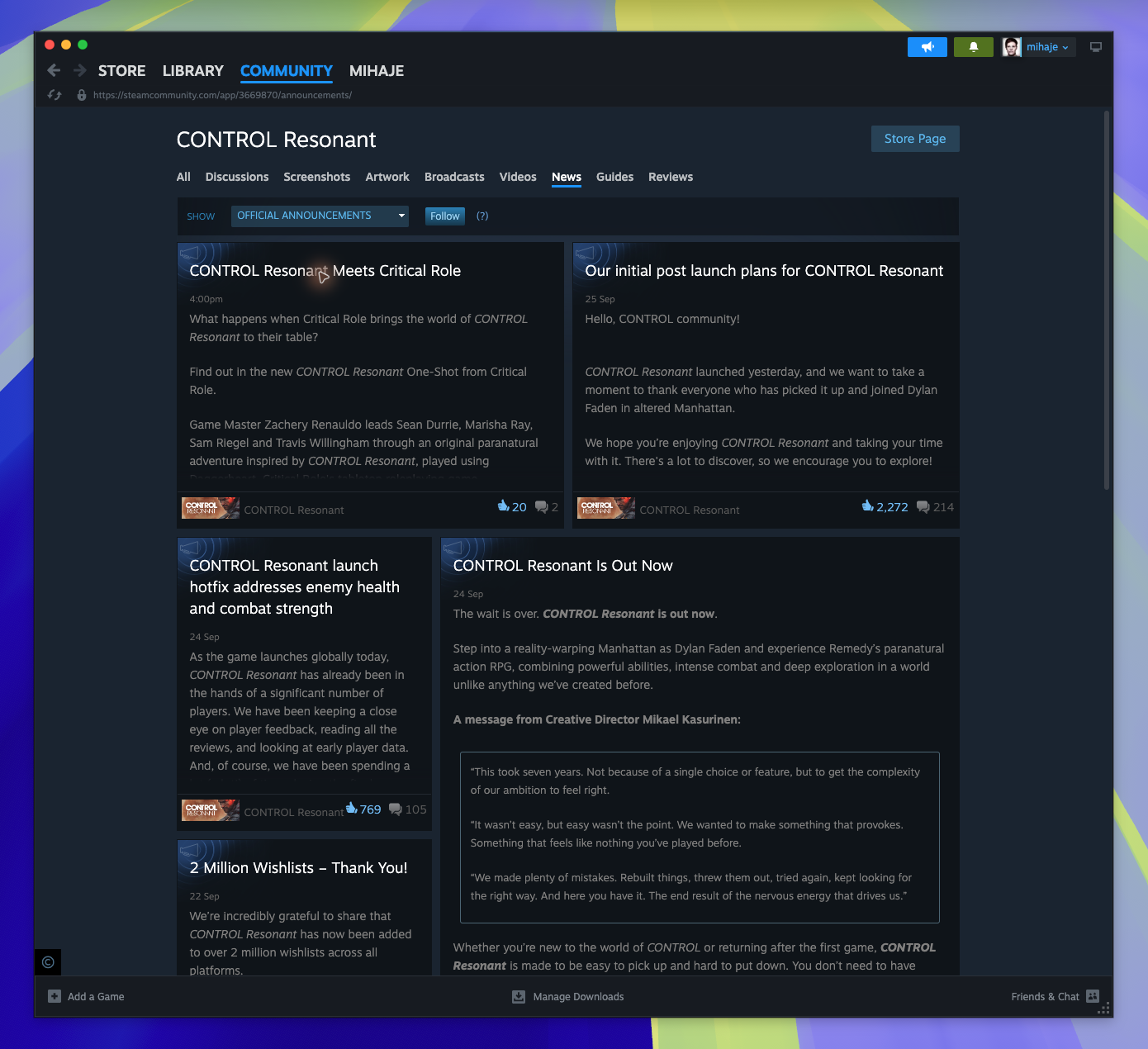 Community Hub — Browse Official Announcements (Captured)