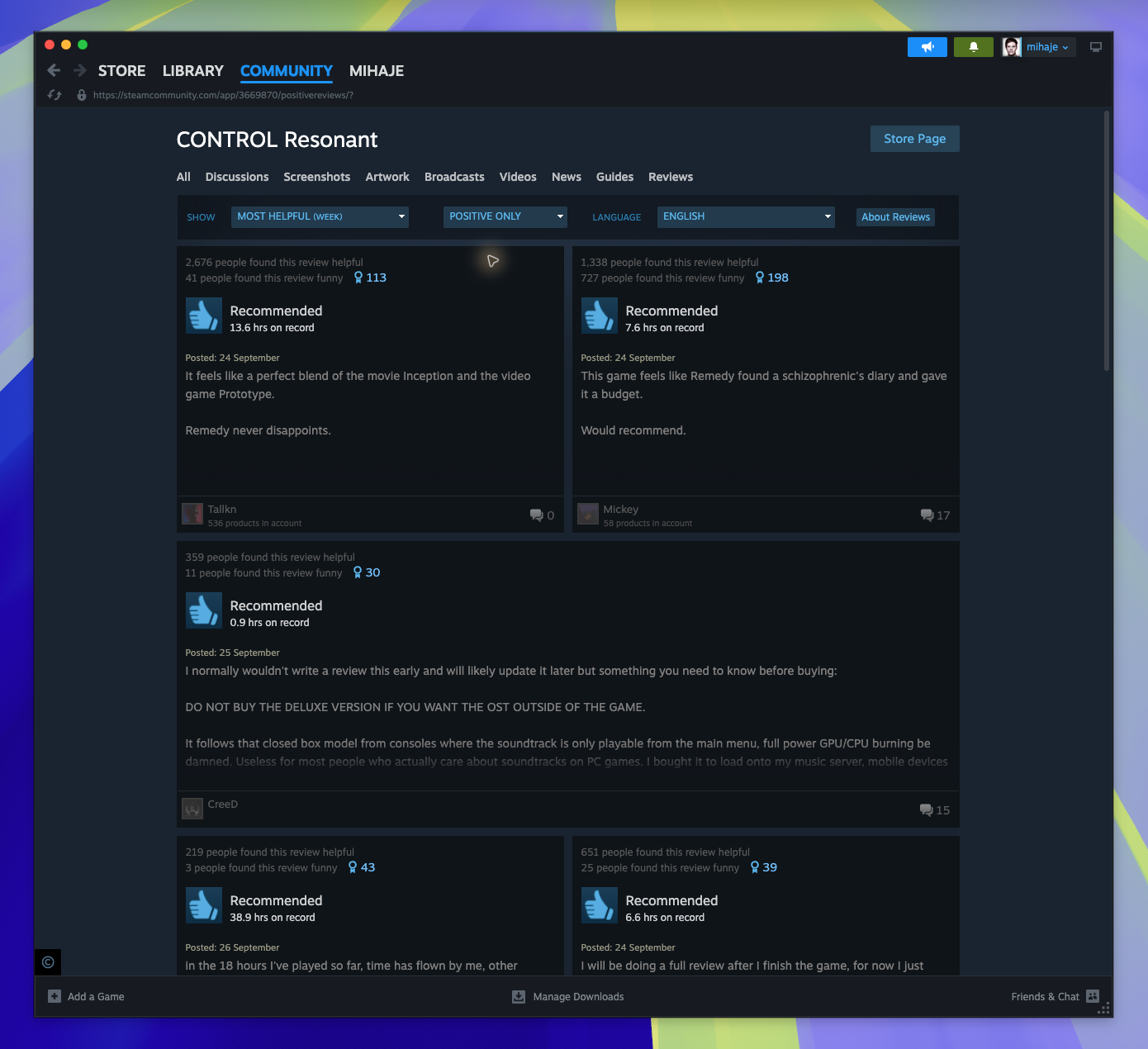 Community Hub — Browse Positive Reviews (Captured)