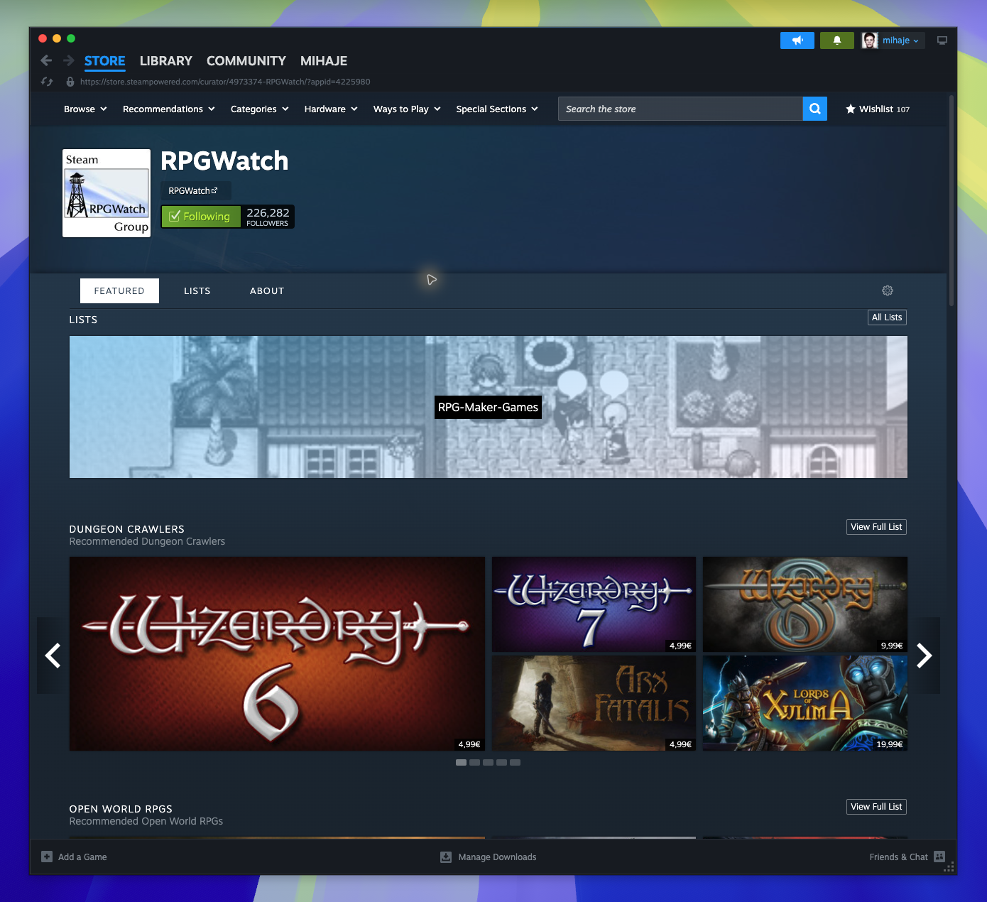 Curator or Developer Homepage — Curator Featured Recommendations (Not located)