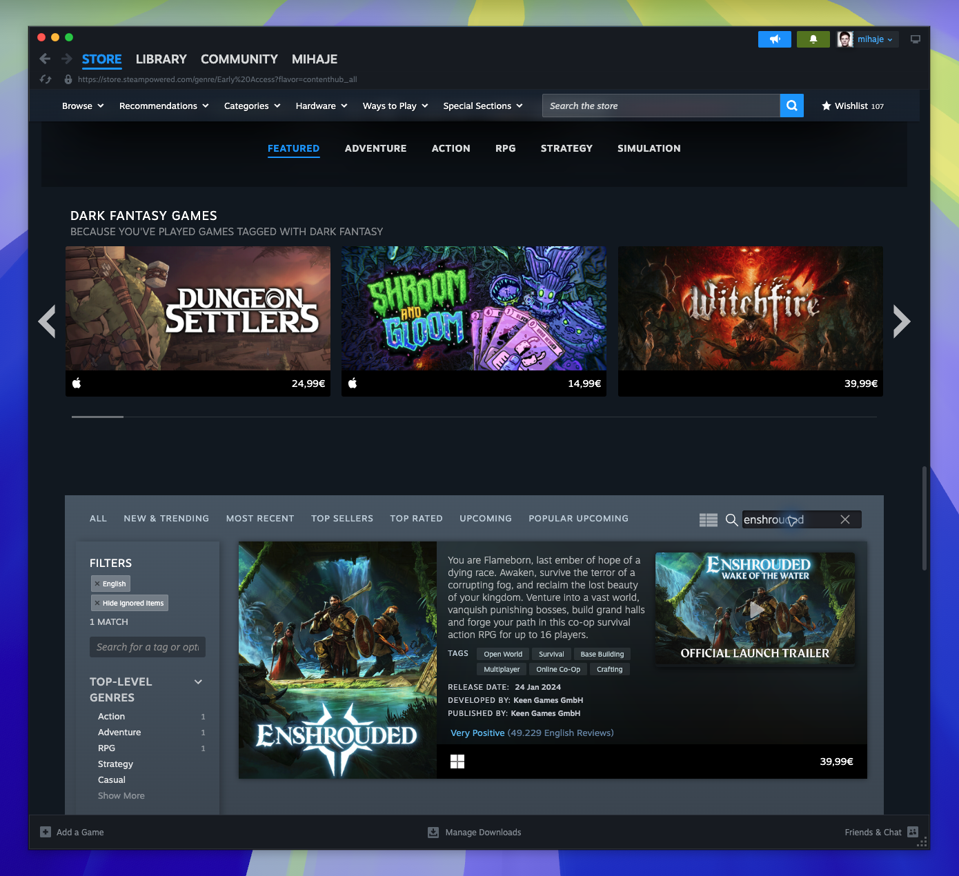 Early Access Hub — Browse Items - Search (Captured)