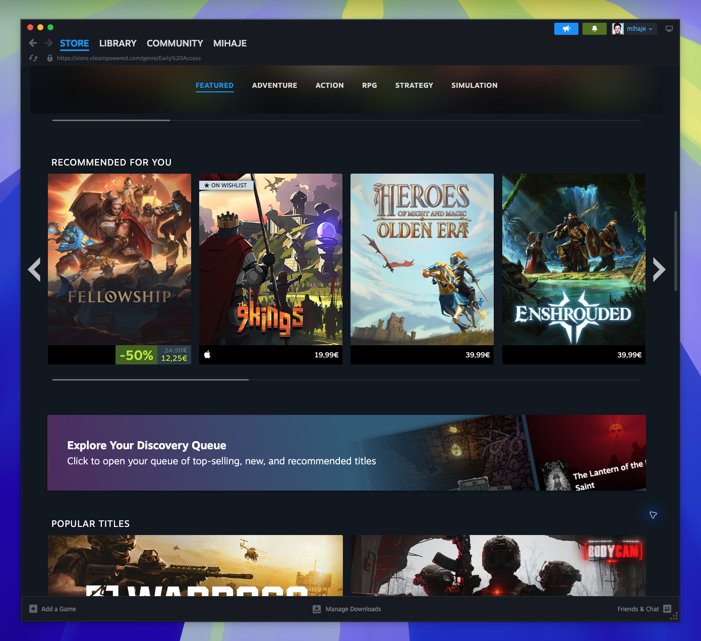 Early Access Hub — Recommended Section (Captured)
