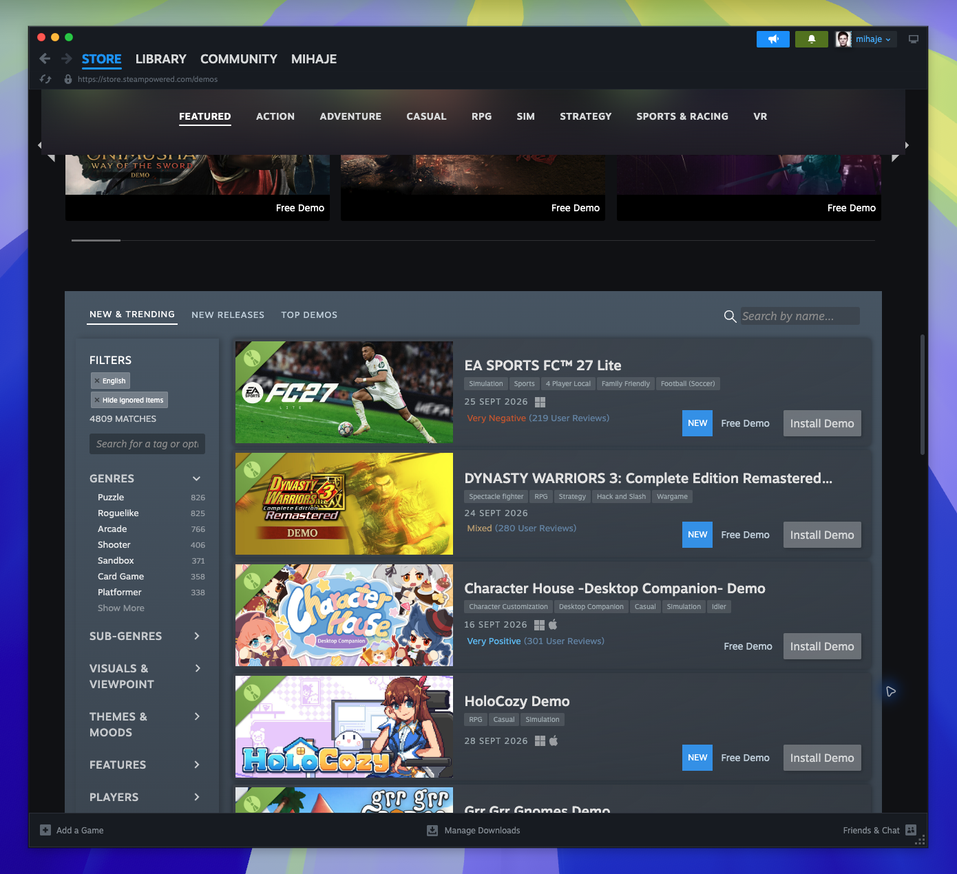 Free Demos Hub — Faceted Browsing (Captured)
