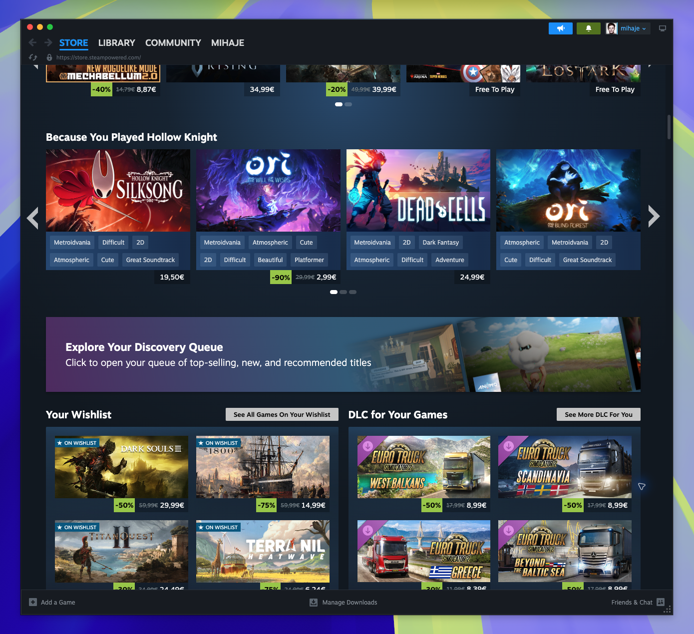 Home Page — Because You Played X (Captured)
