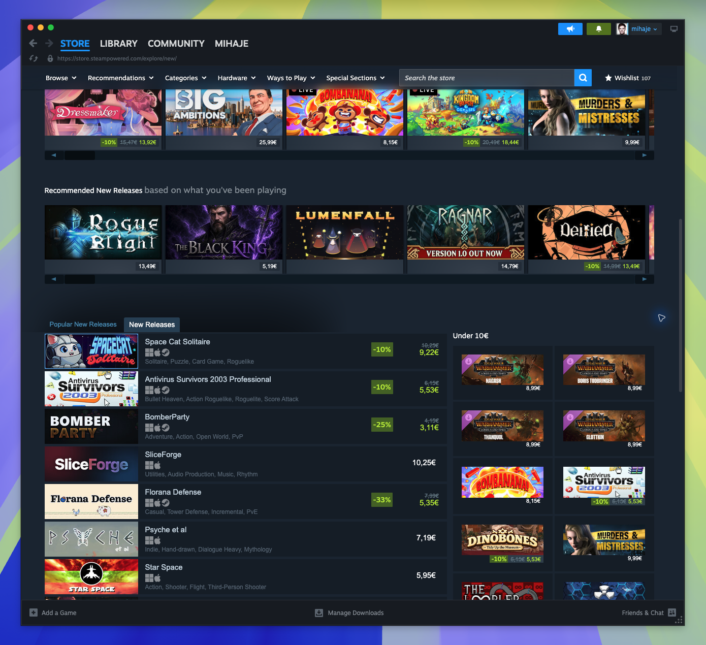 New on Steam Page — All New Releases Tab (Captured)