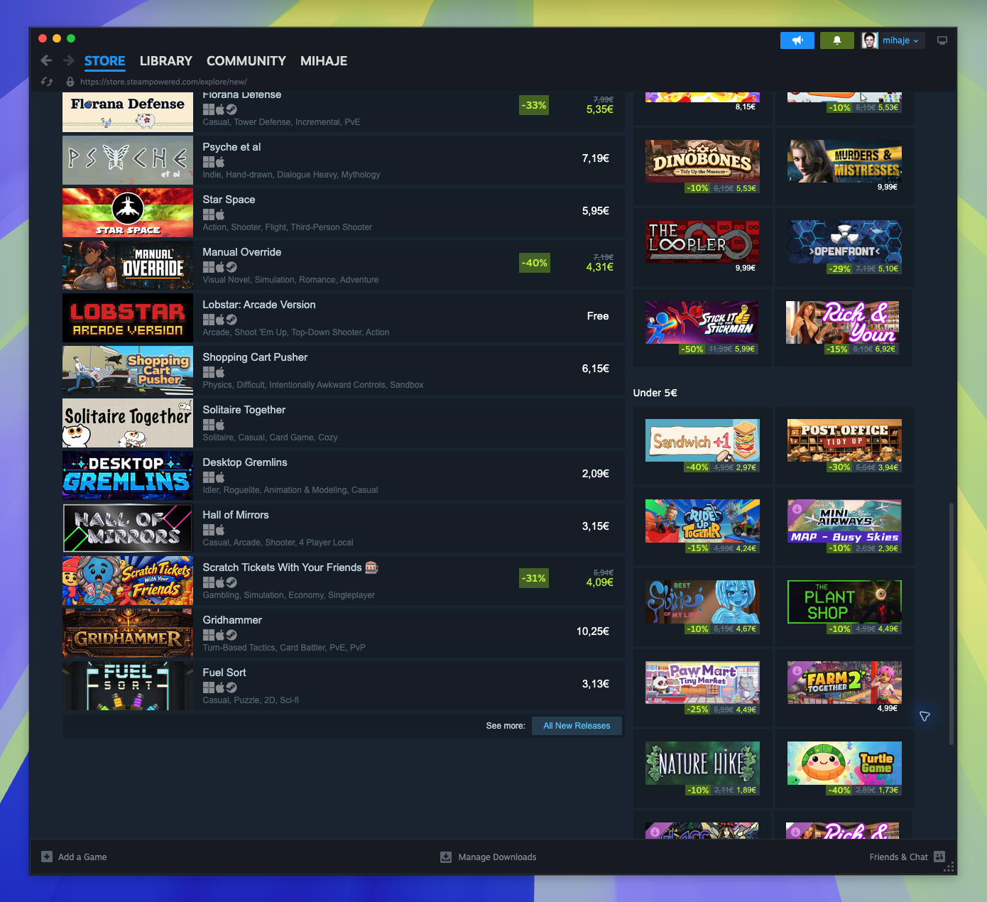 New on Steam Page — Under 5 (Captured)