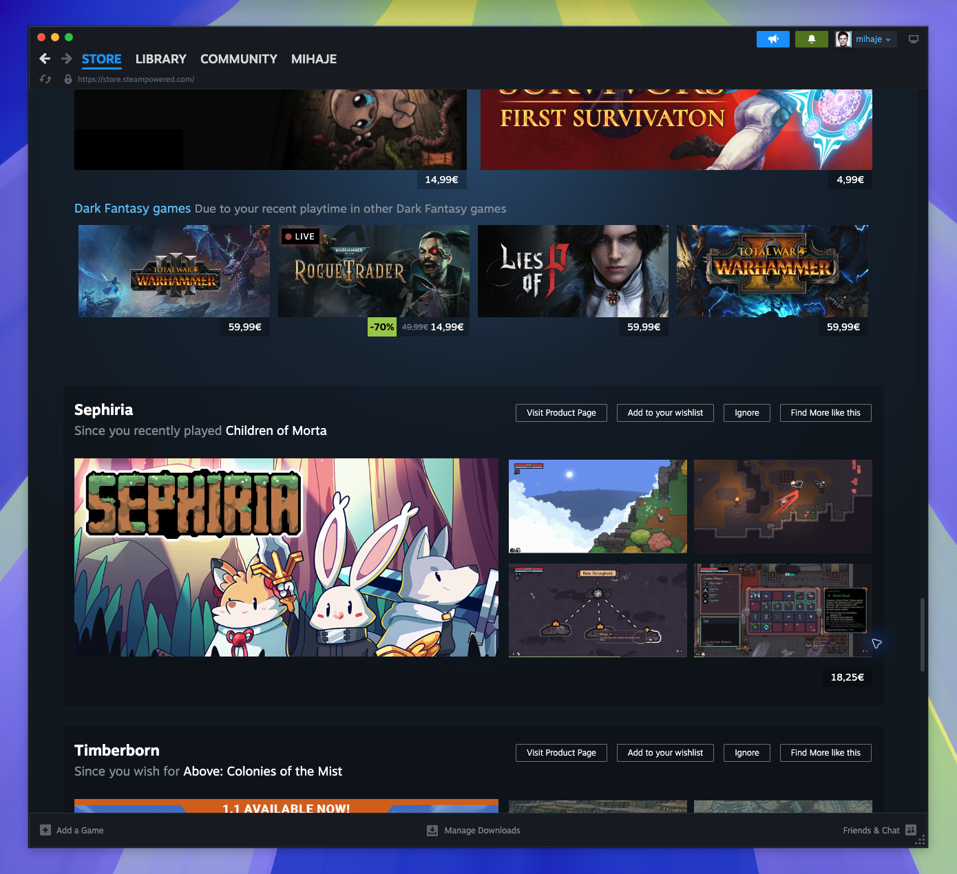 Recommendation Feed — Similar by playtime (Captured)