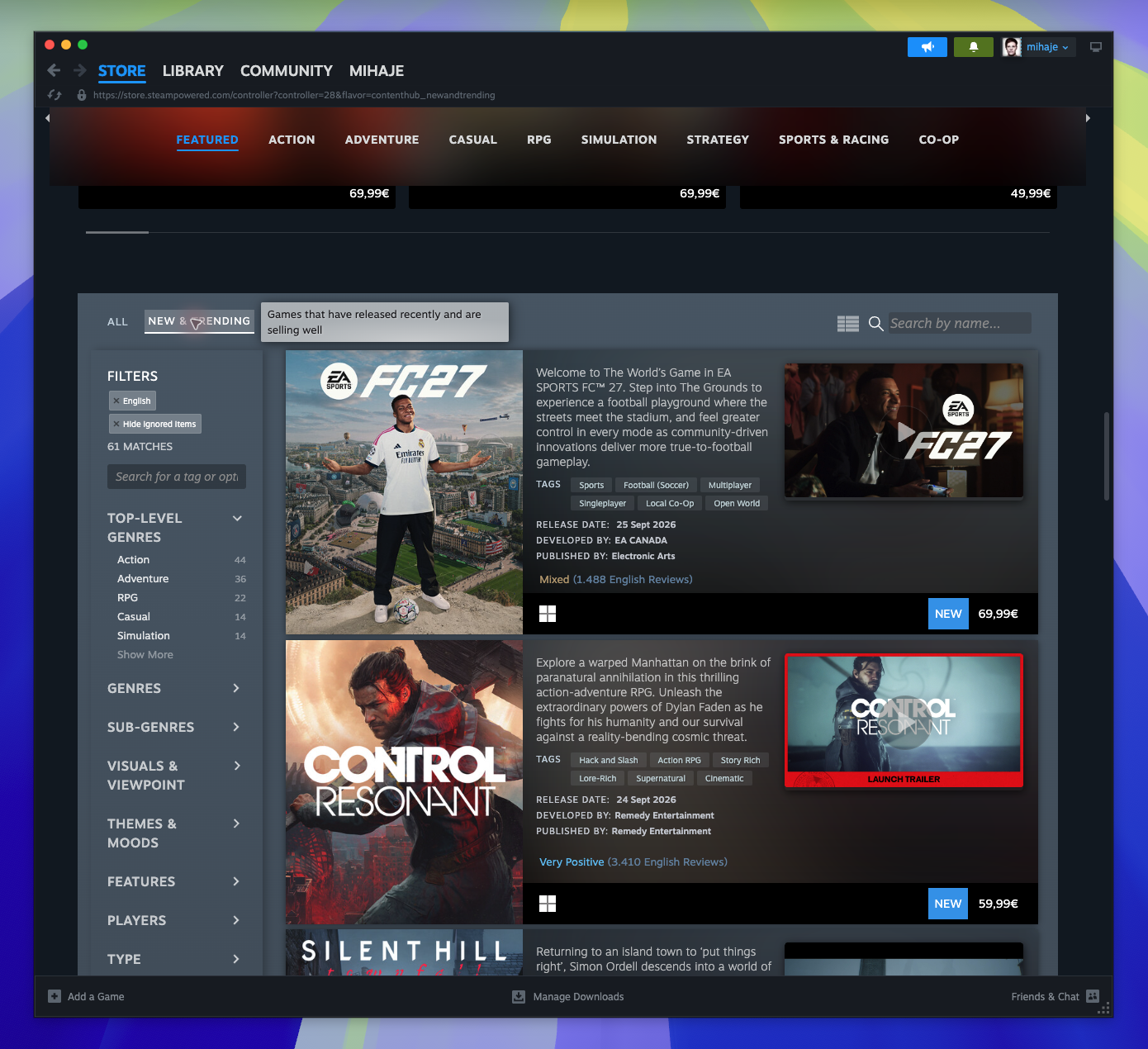 Steam Controller Friendly Hub — New & Trending List (Captured)