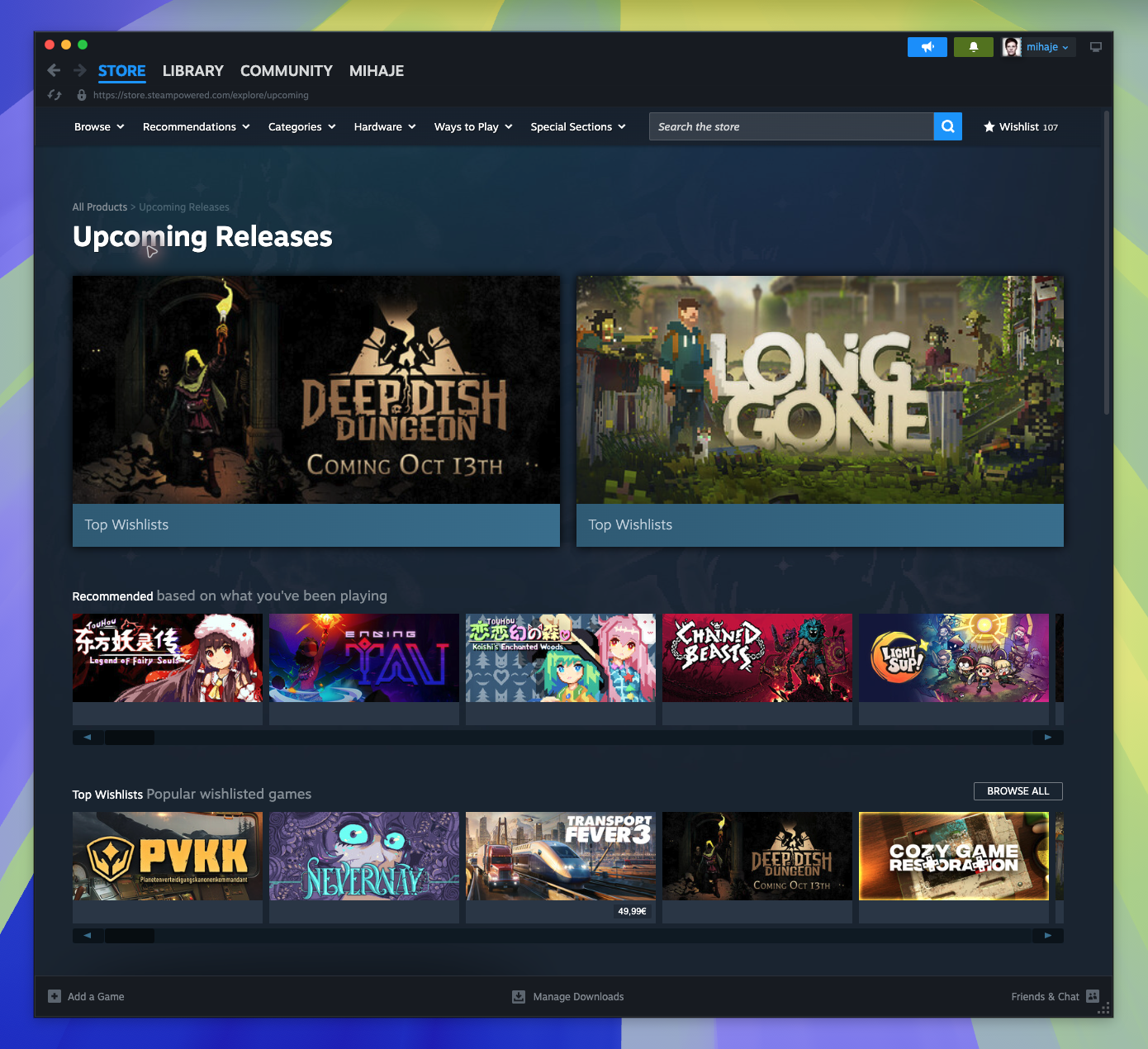 Upcoming Releases Page — From Wishlist (Not located)